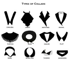 different types of collars are shown in black and white, with the names below them