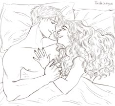 a drawing of a man and woman in bed