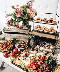 an assortment of desserts and pastries on display