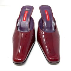 Authentic Luzia Mirnar Brick Red Patent Leather Mules, Made In Spain, Size 9. Leather Upper, Lining And Soles In Like New Very Gently Worn Condition. Color May Vary Based On Lighting. Please Review All Images And Ask Questions Prior To Purchase. Ee Formal Square Toe Heels With Red Sole, Red Slip-on Office Heels, Red Slip-on Formal Heels, Red Slip-on Heels For Office, Red Slip-on Heels For Formal Occasions, Red Fitted Slip-on Heels, Red Slip-on Evening Heels, Red Slip-on Fitted Heels, Leather Mules