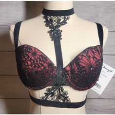 Indulge In A Seductive And Timeless Piece From Dreamgirl Lingerie. This Black And Garnet Floral Patterned Harness Bra Is Crafted From A Blend Of Delicate Lace And Accentuated With Crochet And Sequin Details. The Bra Features Underwire Support, Adjustable Bra Straps, And A Back Closure For Comfort. It Is Perfect For Intimate Occasions That Require A Touch Of Glamour And Sophistication. Hand Wash Only For Optimal Care. This Is A New With Tags Item, It May Still Have Flaws Or Tried On .Please View Lace String Bra For Party, Fitted String Bra In Black, Fitted String Bra For Party, Party Stretch Bra With Lined Body, Strawberry Bra, Vampire Life, Victorian Gothic Style, Gothic Lingerie, Drawing Help