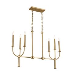 a brass chandelier with six candles hanging from it