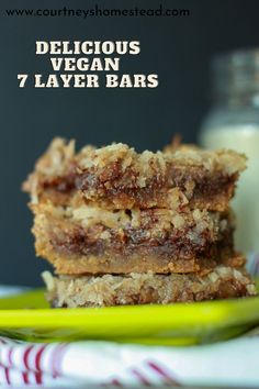 delicious vegan layer bars stacked on top of each other