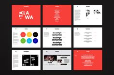 several different types of brochures are displayed on a black and red background,