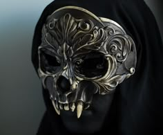 Dark barokko s mask  custom painting possible Black Skull Mask, Artistic Baroque Masks And Prosthetics For Costume, Fantasy Mask Design, Medieval Mask, Skull Masquerade Mask, Dragon Priest Mask, Band Masks, Bone Mask, Fantasy Mask