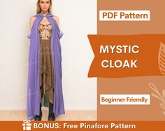 Mystic Cloak Sewing Pattern, perfect for Beginners Special Offer: ♥ Free Sewing Planner with every order ♥ 💥Get +335 patterns with our Whole Shop Bundle, at the lowest price! 👉 www.etsy.com/listing/1315834001 This pattern comes with an illustrated sewing guide with step by step instructions, making it super easy to make your own garment.  If you're looking for a beginner friendly project that will take 2 hours to make then this is perfect for you!  What you'll receive: ✔️ Sizes included:  One Hobbit Cloak Pattern, Free Boho Sewing Patterns, Shoulder Cape Pattern, Cloak Sewing Pattern, Free Pinafore Pattern, Sylveon Cosplay, Cape Sewing Pattern, Sewing Practice, Cape Sewing