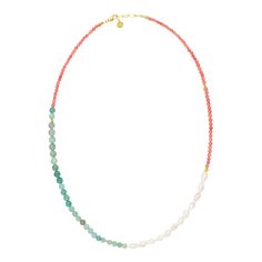 Introducing the "Travel South Necklace," a vibrant and exotic accessory featuring a stunning combination of shells, amazonite, and coral. This necklace captures the essence of tropical adventures with its playful mix of colors and natural elements. Perfect for adding a touch of coastal charm to any outfit, the "Travel South Necklace" is ideal for both casual outings and special occasions. Embrace the beauty of the tropics and elevate your style with this exquisite and versatile piece. Material: Brass Finishing: 18k micron gold plating Stones: Shell, amazonite, coral Each piece is delicately handcrafted in Istanbul. Care: We offer a wide selection of natural stones such as aquamarines, sapphires, rubies, emeralds, opals and many more. All the metal parts are brass or 925S sterling silver, p Charm Bead Necklace, Ocean-inspired Multicolor Beaded Necklaces, Alphabet Jewelry, Stocking Fillers For Her, Coastal Charm, Forever Jewelry, Travel South, Jewelry Ring Box, Men's Jewelry Rings