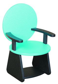 a green and black children's chair on a white background