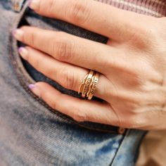 Mother's Day Gift | Make a statement with the Georgie Ring Set, the perfect way to show off your name in glamorous style. This handmade 14K gold-filled set includes: - Two 2mm thick name rings - A beautiful wavy textured ring that adds dimension - Your choice of gemstone to make it extra personal This customizable ring set is both elegant and fun, letting you mix-and-match to showcase your personal flair. The 14K gold-filled rings give the set luxury shine without the luxury price tag.  Give mom Adjustable Rings With Custom Text For Gifts, Custom Text Rose Gold Jewelry For Anniversary, Custom Text Adjustable Rings As Gifts, Personalized Name Rings For Birthdays, Custom Text Adjustable Rings For Gifts, Personalized Name Rings For Birthday, Adjustable 14k Gold Ring For Birthday, Adjustable Yellow Gold Birthday Ring, Gold Promise Ring With Custom Text