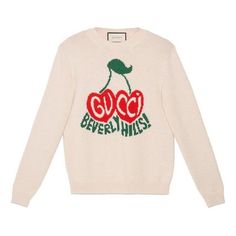 (WMNS) GUCCI CHERRY Intarsia Wool Ivory 629127-XKBHI-9275 (Women's) Cherry Logo, Gucci Sweater, Multicolor Sweater, Publishing House, Red Wool, Dream Clothes, Journal Inspiration, Look Cool, Beverly Hills