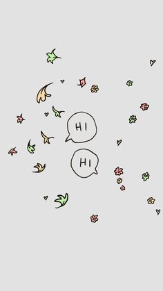 two speech bubbles with the words h and h written in them surrounded by small birds