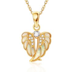 PRICES MAY VARY. 💖♥ Design : 14K gold wings necklace.Angel wing jewelry has gained popularity for it's beautiful symbolic meaning of love, spirituality, and protection. Wear this 14K gold moissanite opal wings necklace as a reminder of yourself or someone you love is your guardian angel, or give this beautiful necklace to a special friend or a relative shows that you will be always take care of them. 💖♥ Material: 14k solid gold wings created opal necklace: Whole of the necklace is made up of 1 Guardian Angel Wings, Wings Jewelry, Angel Wings Pendant, Wings Pendant, Mini Jewelry, Wings Necklace, Wing Jewelry, Angel Wing Necklace, Angel Wing Pendant