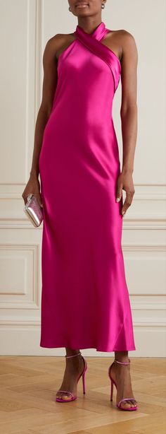 Summer wedding guest dress Bright Pink Dresses, Black Dresses Classy, Satin Maxi, Satin Maxi Dress, Pink Outfits, Guest Outfit, Wedding Guest Outfit, Sewing Ideas