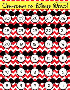 a mickey mouse themed counting game for the disney world with numbers and dots on red and white chevron background