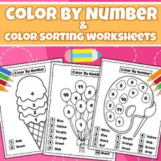 color by number and coloring worksheets for kids to practice numbers in the classroom