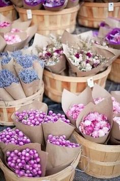 several different pictures of flowers in baskets