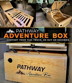 an advertisement for the pathway adventure box is shown in three different pictures, and shows how it's built