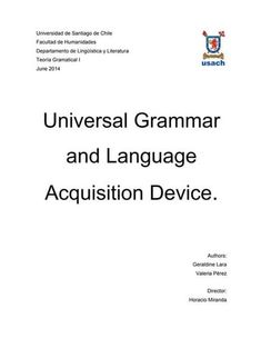 a white paper with black writing on it and the words universal grammar and language acquision device