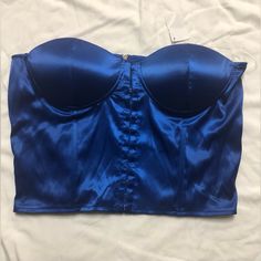 New Never Worn Royal Blue Satin Corset Top Size: Xxl Color: Royal Blue Underwire Not Very Secure (See Photos) Fitted Blue Crop Top With Built-in Bra, Blue Satin Top For Summer, Blue Satin Tops For Summer, Blue Crop Top With Built-in Bra For Party, Royal Blue Fitted Tops, Blue Party Tops With Built-in Bra, Blue Crop Top With Built-in Bra, Blue Fitted Crop Top For Night Out, Metallic Crop Top