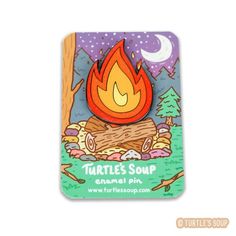 a square coaster with a campfire on it and the words turtles soup in front