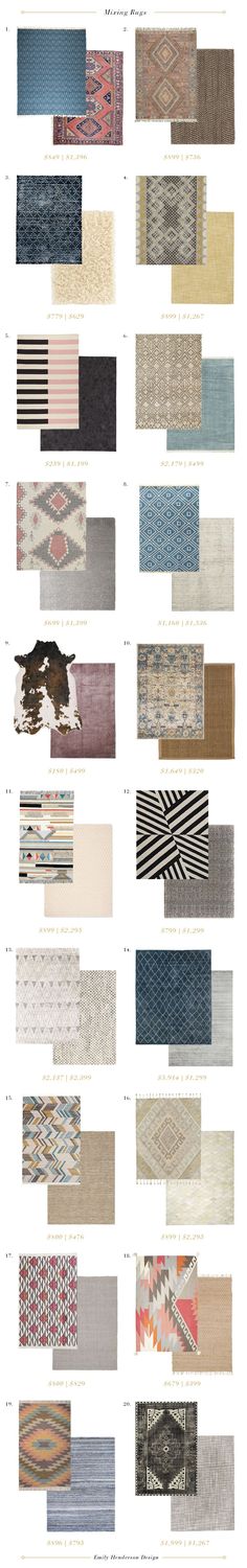 the different colors and patterns of rugs in various shapes, sizes and designs are shown