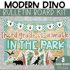 the modern dino bulletin board kit includes dinosaurs and other things to do in the park