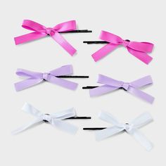 This Girls' 6pk Satin Ribbon Bow Bobby Pin Set from art class™ in Pink/Cream makes a versatile choice to accessorize your favorite outfits. It includes six bobby pins decorated with a satin bow that has long tails for charming appeal. The back metal clip provides a strong hold to neatly style your hair, and the clips are suitable for all hair types. art class™: One-of-a-kind looks for the one and only you. Satin Ribbon Bow, Bobby Pin, Satin Bow, Ribbon Bow, Hair Types, Hair Tools, Ribbon Bows, Beauty Care, Art Class