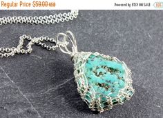 SALE 50% OFF Natural Turquoise Pendant Necklace by AliraTreasures Viking Weave, Turquoise Pendant Necklace, Artisan Necklace, Turquoise Pendant, Natural Turquoise