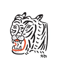 a drawing of a tiger with its mouth open