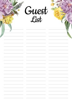 a floral guest list with flowers on the top and bottom, in black text that says guest