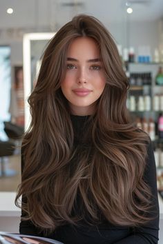 38 Divine Dark Brown Hair Balayage Hairstyles For Beautiful Dimensional Hair Ashy Chestnut Brown Hair, Haircut Long Brown Hair, Cool Brown Hair Color Pale Skin, Khloe Kardashian Brunette Hair, Asian Brown Hair Color, Olive Skin Brown Eyes Hair Color, Latte Balayage, Classy Hair Color, Danielle Bernstein Hair