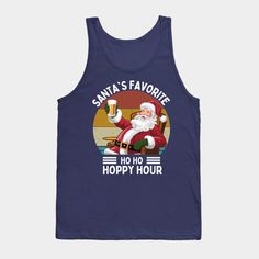 The "Santa Favorite Ho Ho Hoppy Hour" t-shirt design features Santa Claus in a relaxed and cheerful atmosphere. Santa is depicted sitting in a comfortable wooden chair, with a jovial expression on his face while enjoying a large glass of golden beer. Santa wears his signature red outfit, complete with a Christmas hat.At the top of the image, there is the words "Ho Ho Hoppy Hour" in a bold and playful font, giving it a humorous and relaxed feel, as if this is Santa's favorite relaxing hour after… Santas Favorite Ho Shirt, Santas Favorite Ho, Red Outfit, Wooden Chair, Tshirt Designs, Tank Tops, T Shirt, How To Wear, Design