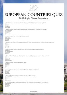 the european countries quiz is shown in front of a large white building with blue sky and clouds