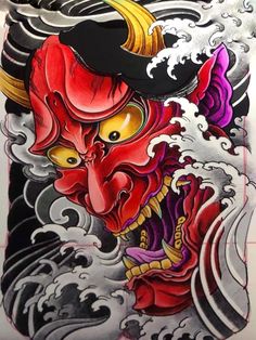 Tato Flash, Oni Mask Tattoo, Guerriero Samurai, Hannya Mask Tattoo, Oni Demon, Buddha Tattoo Design