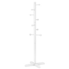 a white coat rack with four hooks on it