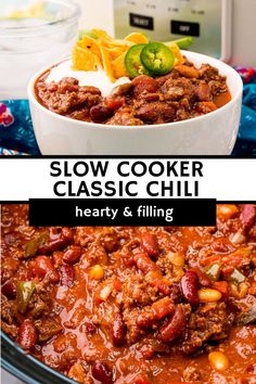 slow cooker chili with meat and beans in it