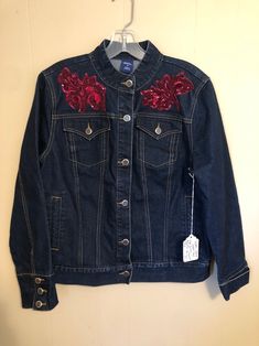 High Sierra Custom Denim Jacket Red Sequin Embellished Design Womens Medium - Etsy Custom Denim Jacket, Custom Denim, Womens Jackets, Custom Jacket, Red Sequin, Red Jacket, Sequin, Denim Jacket, Jackets For Women