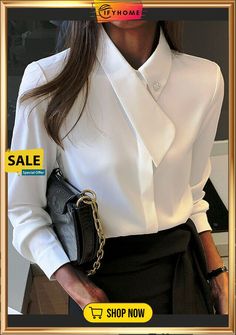 Long Sleeve Plain Regular Fit Top White Formal Shirts For Women, Ladies Fashion Dresses, Office Shirts, Detail Couture, Women Blouses Fashion, Stylish Blouse, Elegant Blouses, Moda Vintage, Inspired Outfits