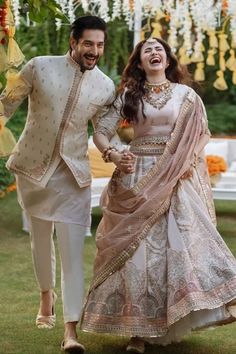 Engagement Outfits Indian, Bilal Ashraf, Indian Engagement Outfit, Engagement Couple Dress, Engagement Dress For Groom, Wedding Matching Outfits, Engagement Dress For Bride, Sana Javed, Groom Dress Men