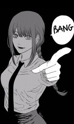 an anime character pointing at something with the word bang above her head and hand in front of her face