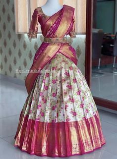 Langa Voni Half Saree, Saree Pattu, Silk Half Saree, Sari Design, Long Gown Design, Lehenga Designs Simple