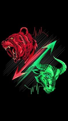 two different colored animals on black background with red, green and blue lines in the middle