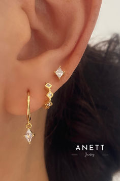 Diamond cz Dangle Earring Set Pretty Stacks, Formal Jewellery, Earring Stacks, Minimalist Ear Piercings, Melbourne Trip, Earring Inspo, Simple Jewellery