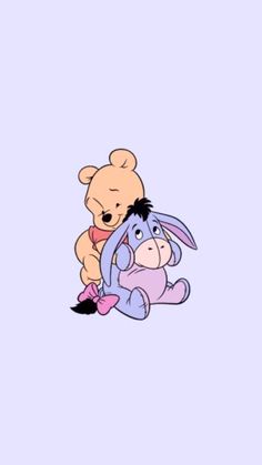 winnie the pooh and piglet hugging each other on their knees, with one sitting down