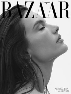 the cover of bazaar magazine features a black and white photo of a woman's face