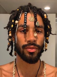 Hippie, Hippie Fashion, Boho jewelry, Melanin Men, Natural Stone Jewelry, Braids Crystal, Dreadlock accessories, Hair Charms, 2 Strand Twist Styles, Hair Charms, Twist Styles, Black Men Hairstyles, Mens Braids, Mens Braids Hairstyles, Boho Braids, Hair Reference, 인물 사진