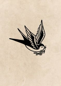 a black and white drawing of a bird flying