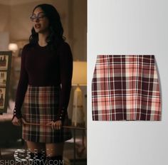 Veronica Outfits Riverdale, Tv Characters Outfits, Check Mini Skirt