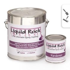 a can of liquid rock paint next to an open can of the same product on a white background