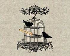 two birds sitting on top of a birdcage